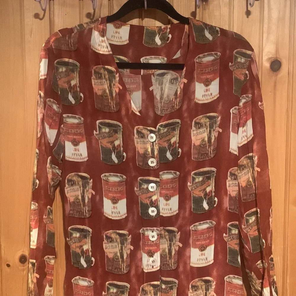 ICEBERG vintage soup can button down blouse